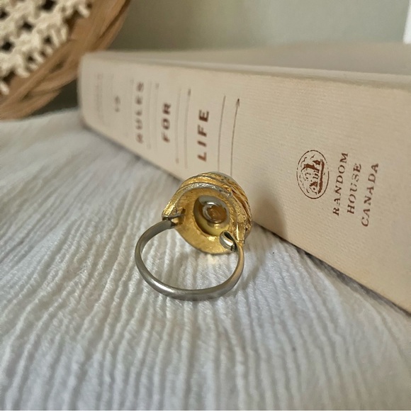 Painted African Violets Enamel Gold Adjustable Antique Ring Statement Floral - Picture 8 of 14